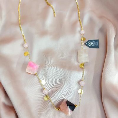 سلسله من الدهب الصينى الجولد من احجار العقيق وفواصل هيماتيت 