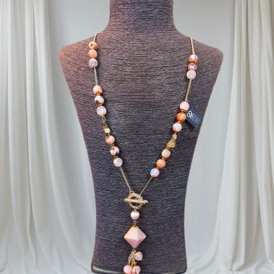 سلسله من الدهب الصينى الجولد من احجار العقيق وفواصل هيماتيت 