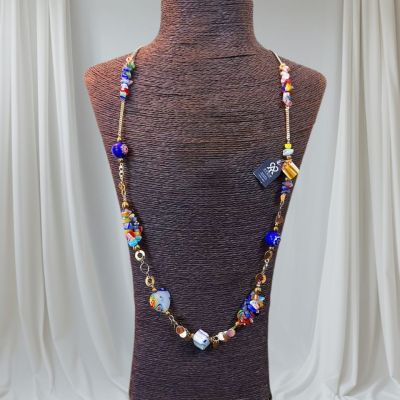 عقد من احجار المورانو بفواصل هيماتيت 