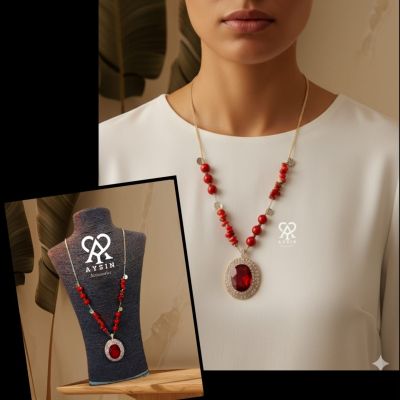necklace made of agate and Coral stones.