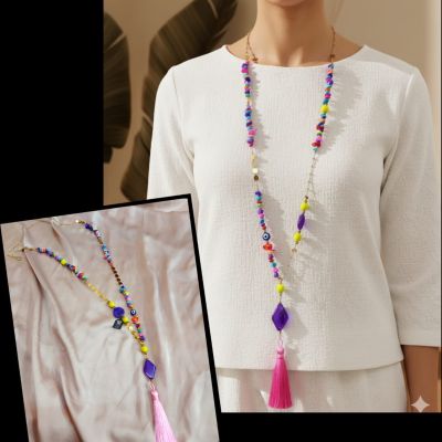 عقد ديزاين طويل من احجار العقيق وفواصل هيماتيت