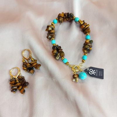 اسوره وحلق  من احجار التايجر والفيروز 