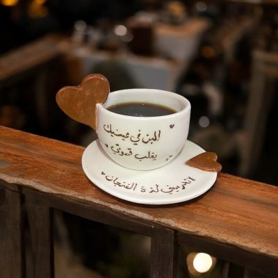 مج وطبق قهوة بورسلين هاند ميد 