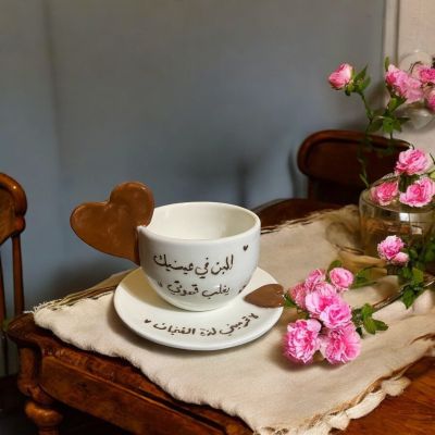 مج وطبق قهوة بورسلين هاند ميد 