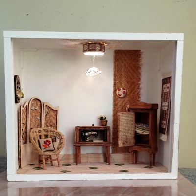 ديكور غرفه مصغره بداخلها اثاث و ماكنه خياطه مصنعه بالكامل يدوياً 