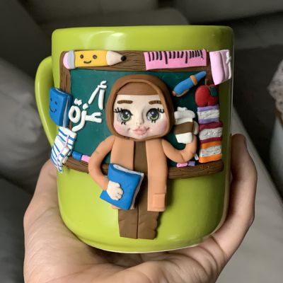 Polymer clay mug for teacher 