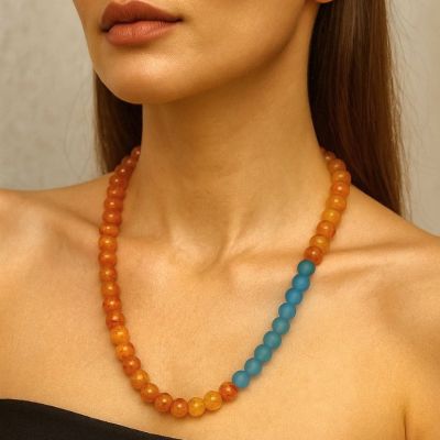 كوليه من أحجار العقيق البرتقالي والمرمر