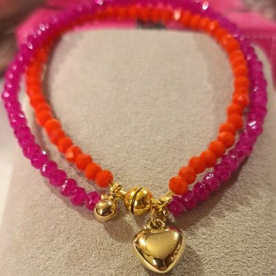 انسيال من العقيق الفوشيا والبرتقالي 