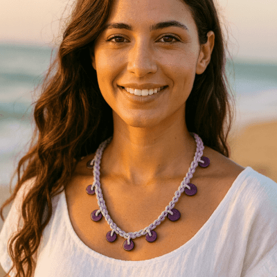 Purple Charm Crochet Necklace