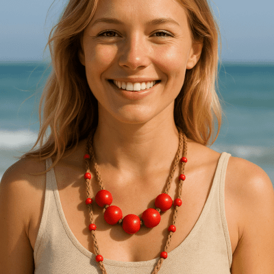 Rustic Charm Red Bead Necklace
