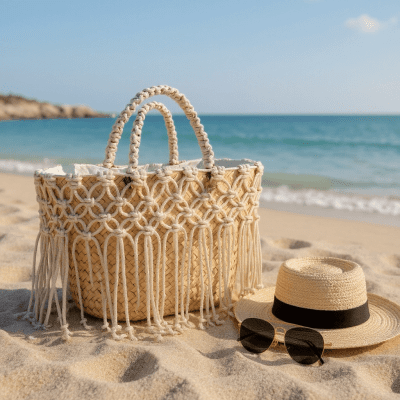 شنطة خوص مكرمية