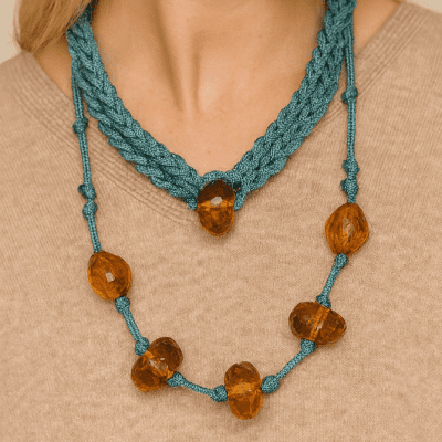 Amber Crystal & Braided Rope Necklace