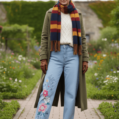 embrodiered jeans pants