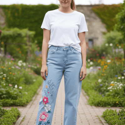 embrodiered jeans pants
