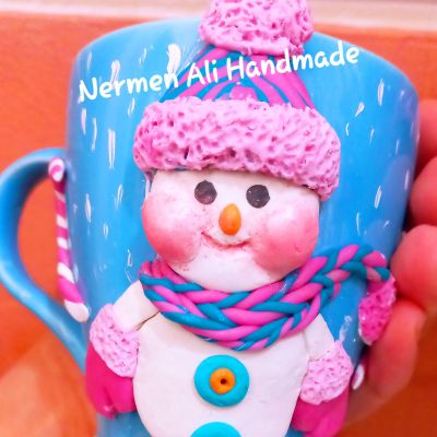 Snowman mug polymer clay