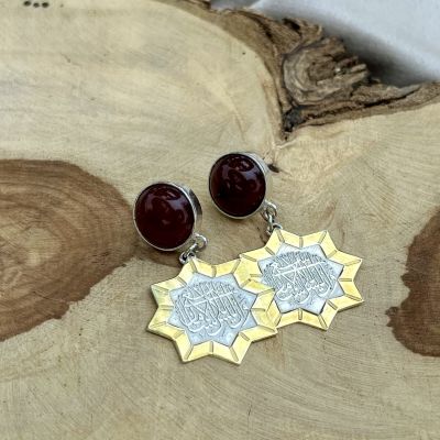 حلق فضة من العقيق الأحمر 