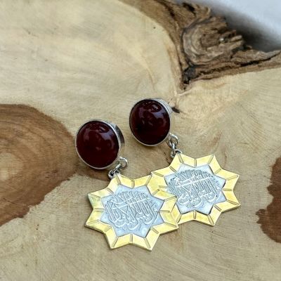 حلق فضة من العقيق الأحمر 