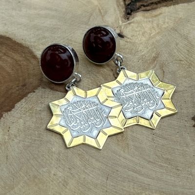 حلق فضة من العقيق الأحمر 