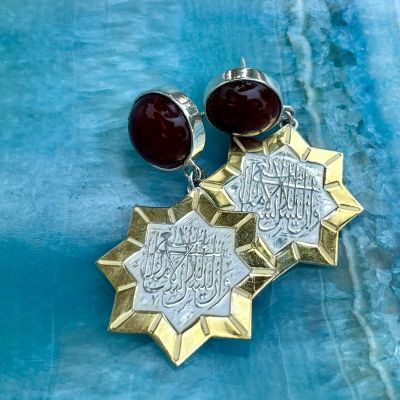 حلق فضة من العقيق الأحمر 