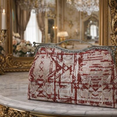 حقيبة أنيقة من المخمل والكتان مزودة بمقبض معدني