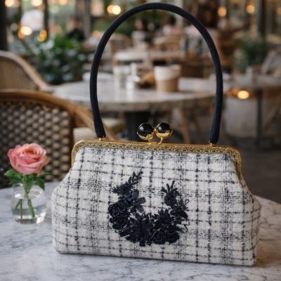 Premium Wool Embroidered Bag with Satin Ribbons