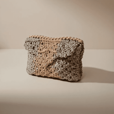 Handmade Two-Tone Macram&eacute; Women&rsquo;s Shoulder Bag in Taupe and Soft Orange