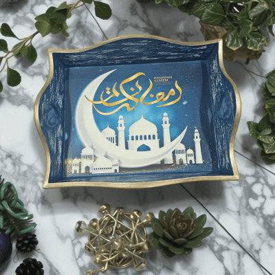 Wooden decoupage tray ramadan kareem