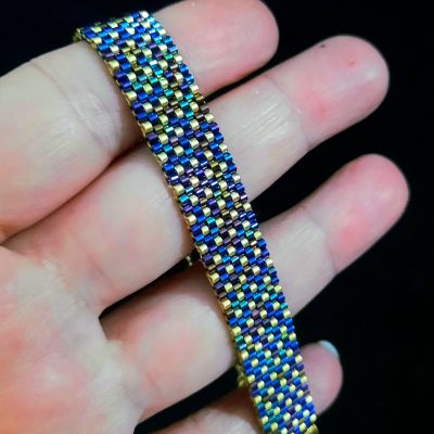 Shanjah blue bracelet with gold dots of Miyuki beads