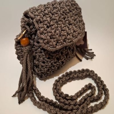 Macram&egrave; Crossbody Phone Pouch - Rich Dark Brown with Tassel & Flap