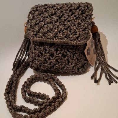 حقيبة موبايل مكرمية كروس &ndash; بني غامق