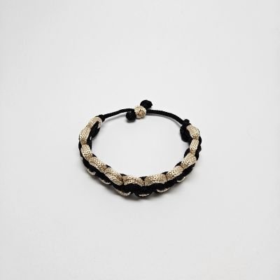Onyx & Champagne Scalloped Macram&egrave; Statement Bracelet
