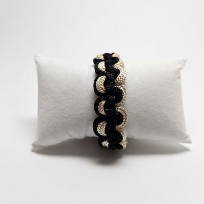 Onyx & Champagne Scalloped Macram&egrave; Statement Bracelet