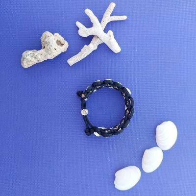 Onyx & Champagne Scalloped Macram&egrave; Statement Bracelet