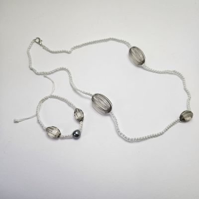 Silver Silk & Hematite Bead Necklace and Bracelet