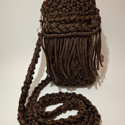 Macrame Phone Pouch - Crossbody Mobile Bag - Chocolate Brown