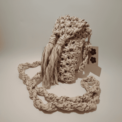 Macrame Phone Pouch - Crossbody Mobile Bag - Cream 