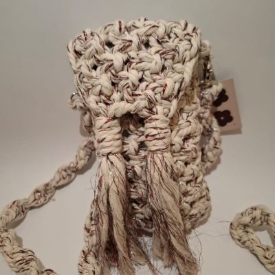 Macrame Phone Pouch - Crossbody Mobile Bag - Cream 
