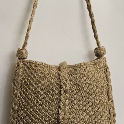 حقيبة توت باج مكرمية - خيش طبيعي