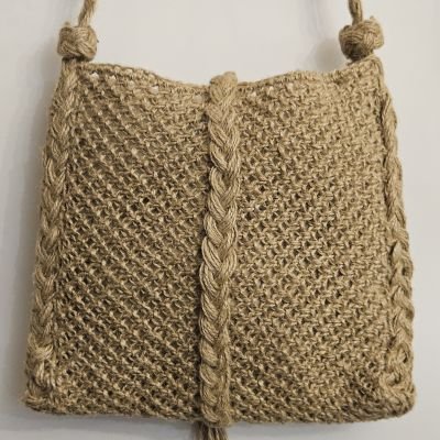 حقيبة توت باج مكرمية - خيش طبيعي