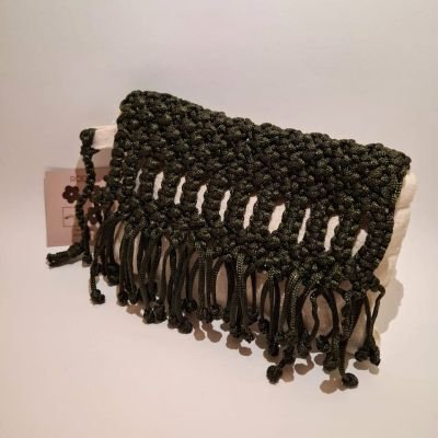 Macrame and linen Clutch - Olive Green
