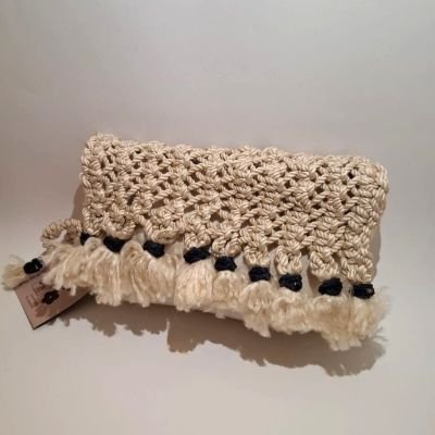 Macrame and linen Clutch - Cream 