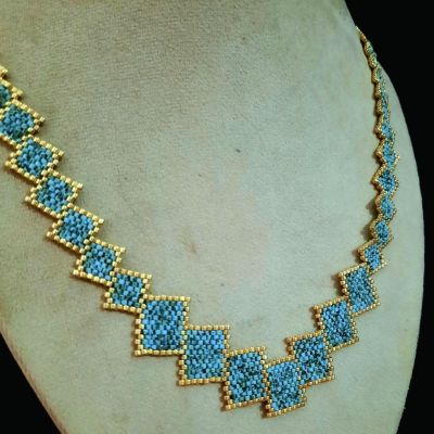 Turquoise rectangular necklace set made of Miyuki beads