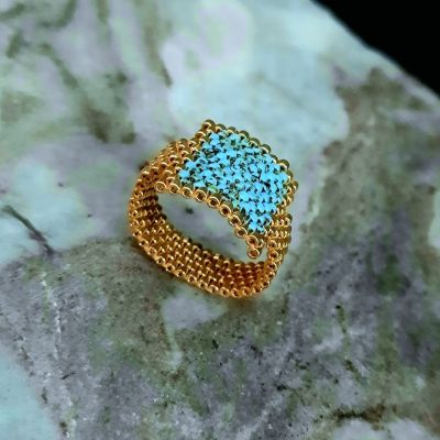 Turquoise rectangular bracelet set made of Miyuki beads