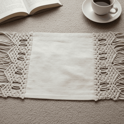 Linen and macrame placemat 45 x 30 cm set of 6 - PURE