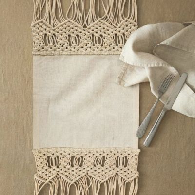 Linen and macrame placemat 45 x 30 cm set of 6 - PURE