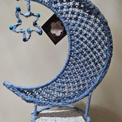 Blue jute cord crescent and a small star