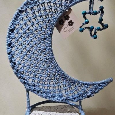 Blue jute cord crescent and a small star