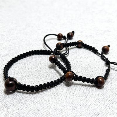Macrame Bracelet Set of 2 - Adjustable Wooden Bead Bracelets