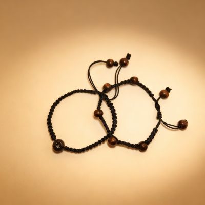 Macrame Bracelet Set of 2 - Adjustable Wooden Bead Bracelets