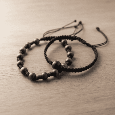 Macrame Bracelet Set of 2 - Adjustable Wooden Bead Brown Bracelets